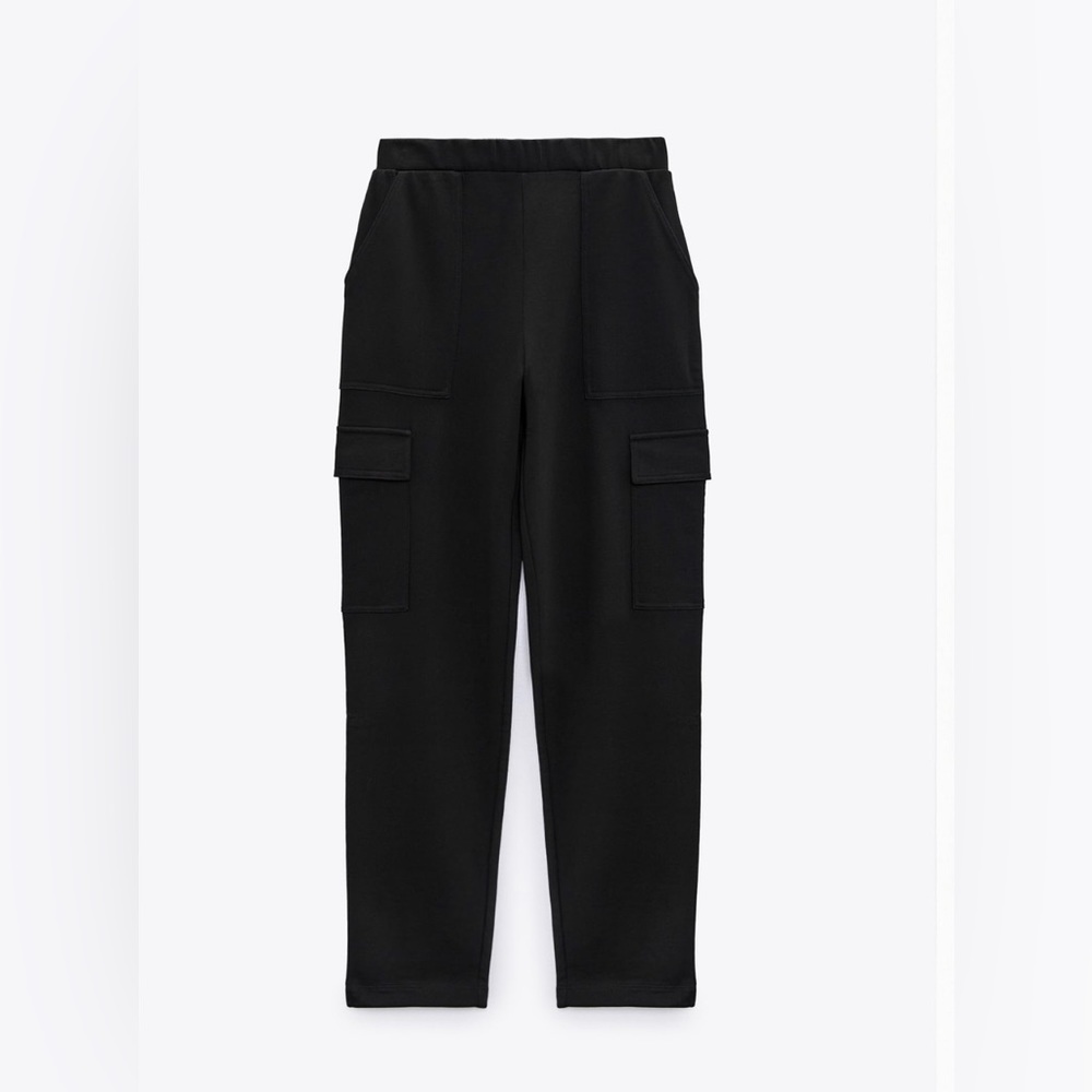 NWOT Zara High Rise Black Cargo Sweatpants, Size XS